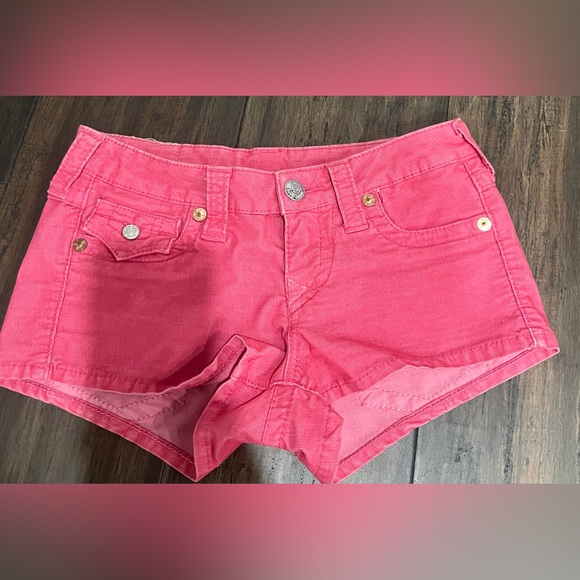 True Religion Red Corduroy Shorts - Size 25 - Picture 1 of 4